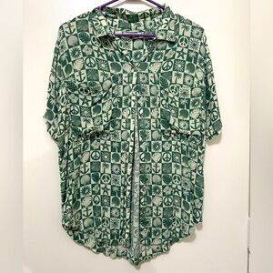 Women's - O'Neill Oversized Button Green/White Down Hippie "Dad" Shirt - XS